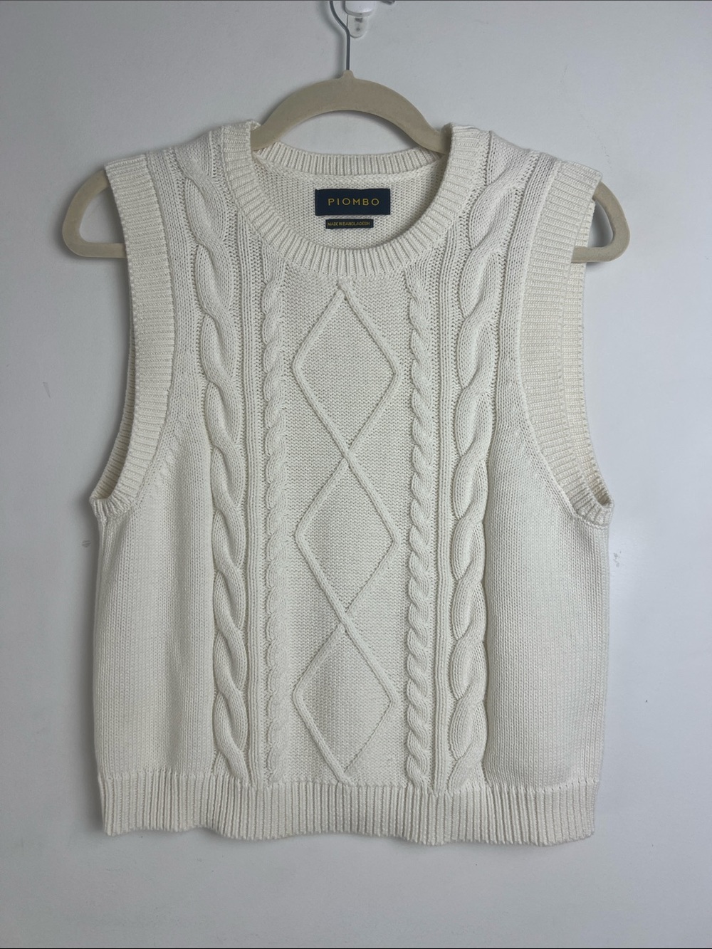 Piombo Women's Small Off-White Cable Knit Sleeveless Vest Preppy Academia